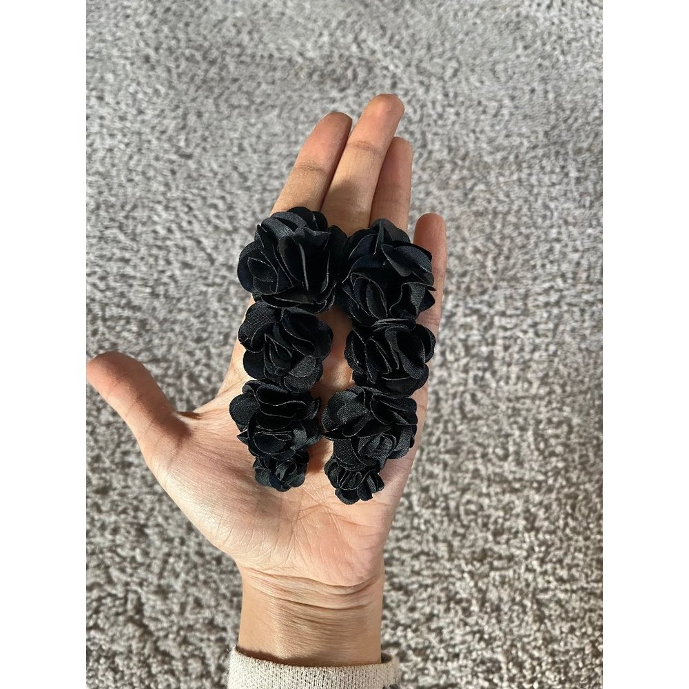 Black flower earrings , black leaf  fabric large earrings , big soft petals